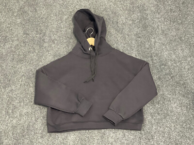  Pull&Bear  Hoodie Womens Medium Cropped Loose Sweatshirt Gray Cotton N288