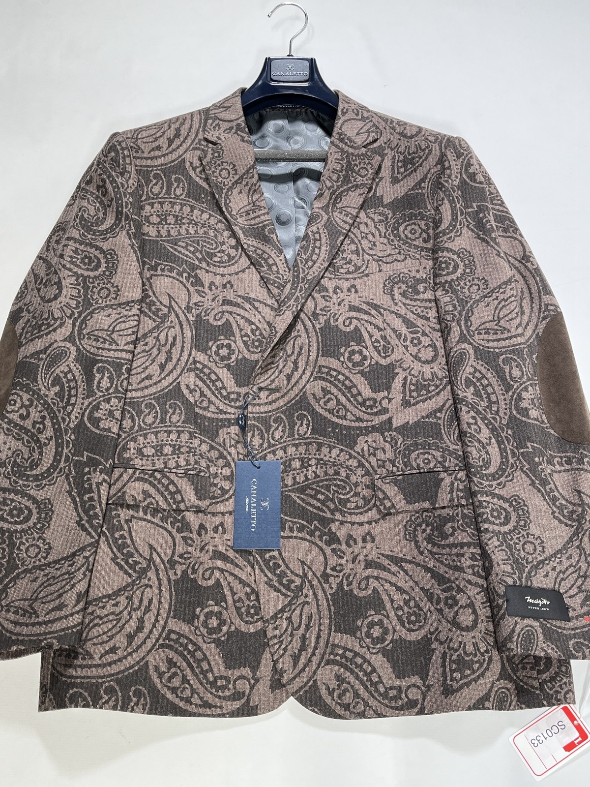 Mens Canaletto Brown Paisley Two Button Wool Sport Coat 44R NEW