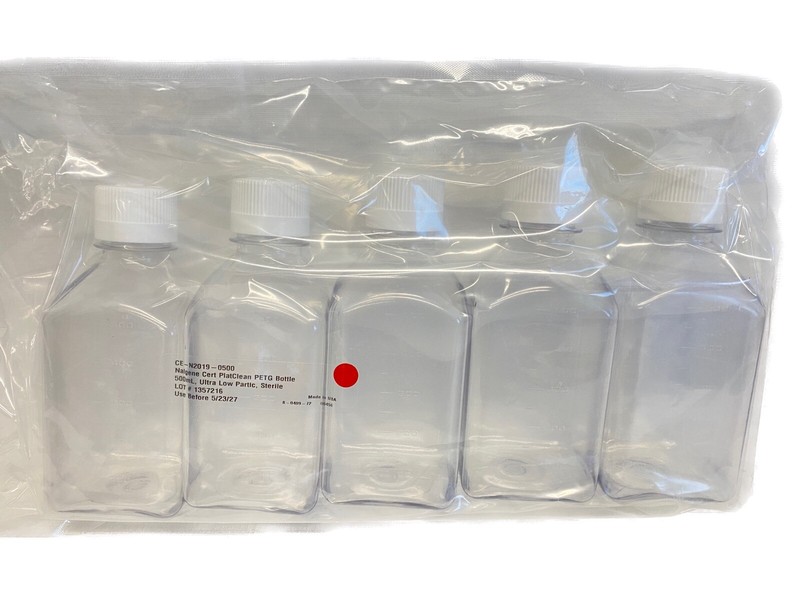 (5/Pk) THERMO NALGENE 500mL Square PETG Graduated Media Storage Bottles CE-N2019