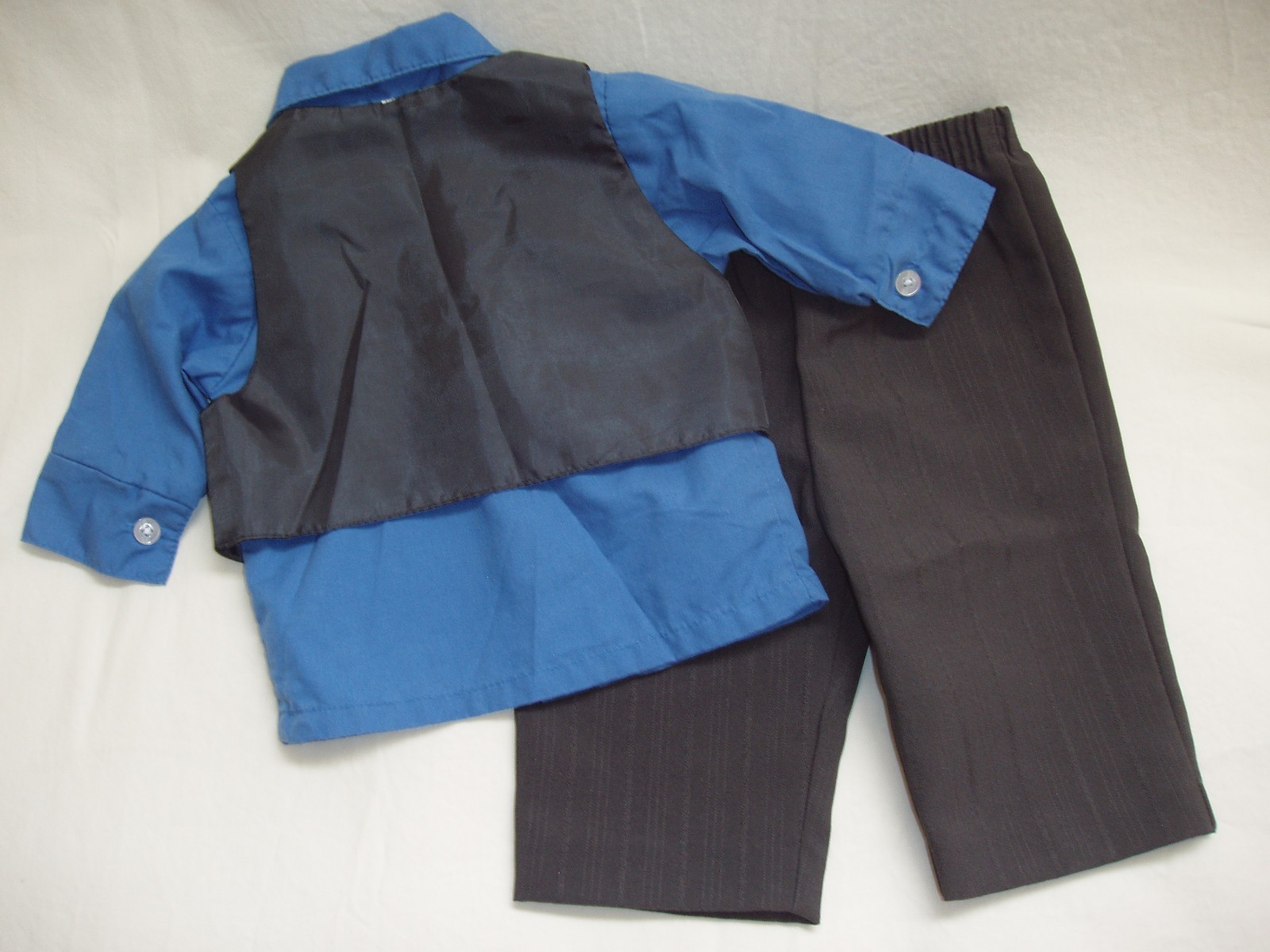 Happy Fella 3-piece Suit Baby Boy 3-6 mos Blue Shirt Charcoal Gray Vest & Pants