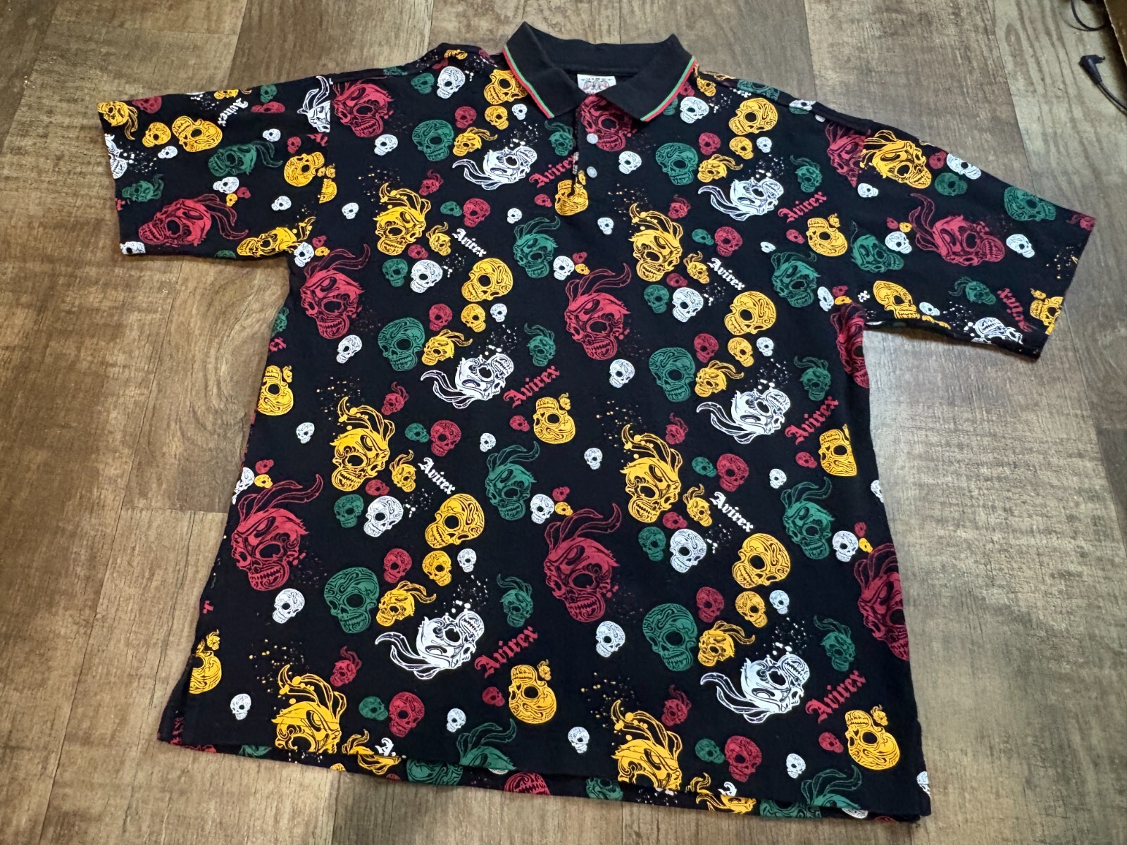 Avirex Skull Pattern Shirt Mens XL Emo Goth Black Vintage