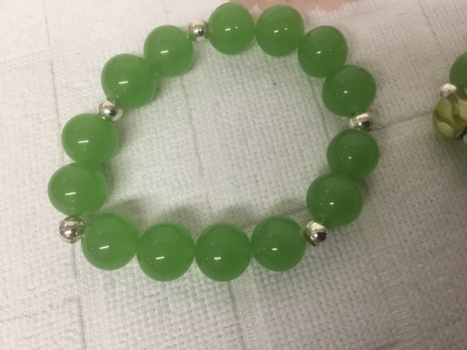 glass bead bracelet lot of 5 green pink blue stretchy