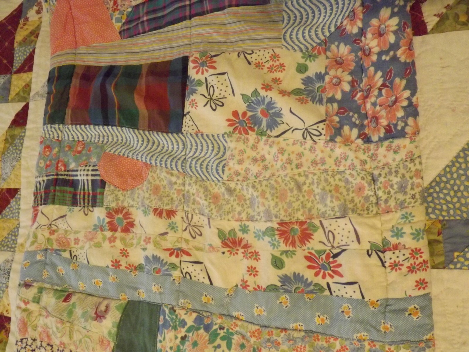 Vintage CRAZY Pieced Quilt top Runner Hand appliqued 1940's - 50's Patchwork