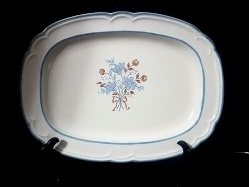 UNUSED VTG Cordella Stoneware Serving Platter Floral 12.5" Blue