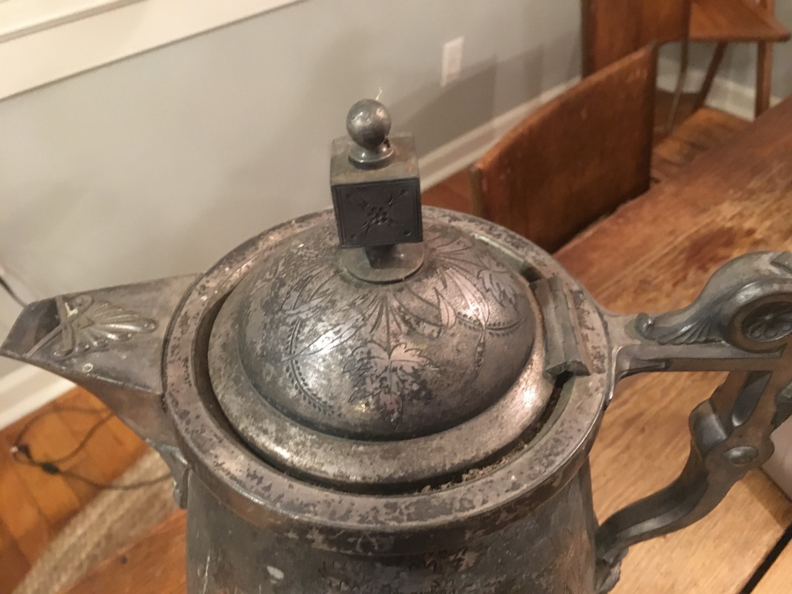 Antique Stimpson Water Pitcher Victorian 1800s Deer Gargoyle Handle Silver Plate