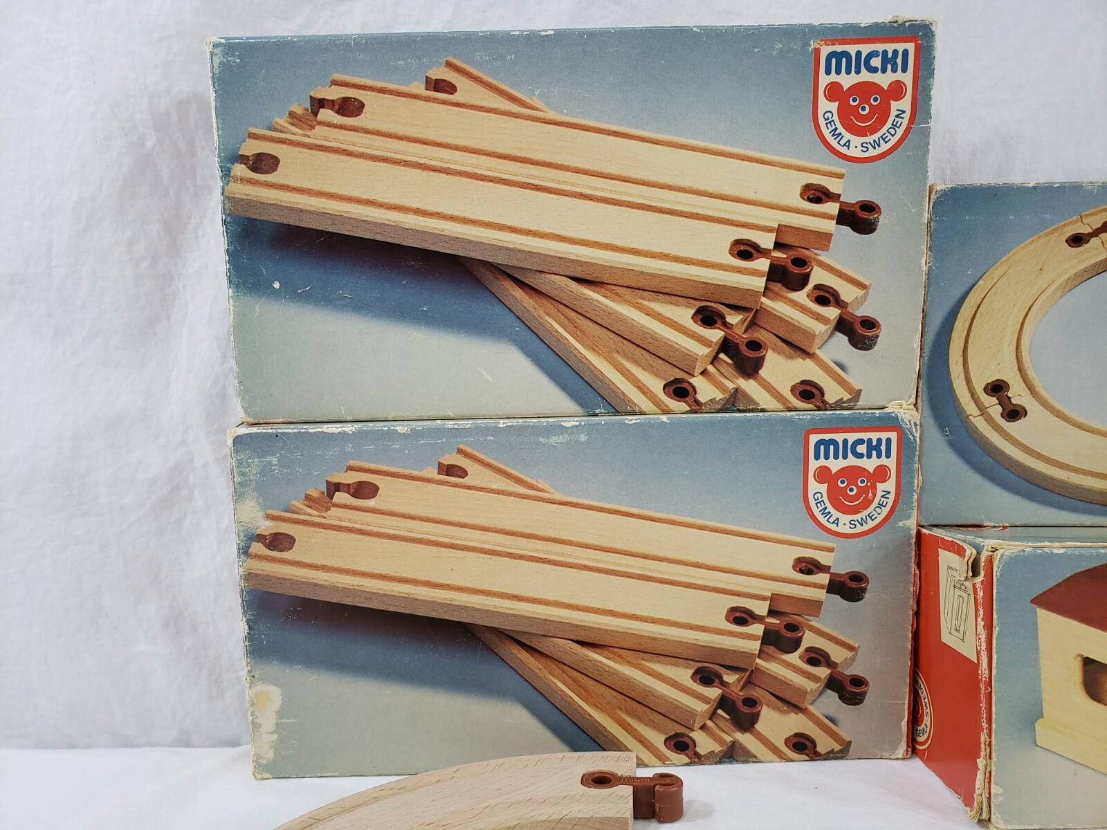 Vintage Lot MICKI LEKSAKER Wood Toy Train Tracks~ Made in GEMLA SWEDEN Railroad