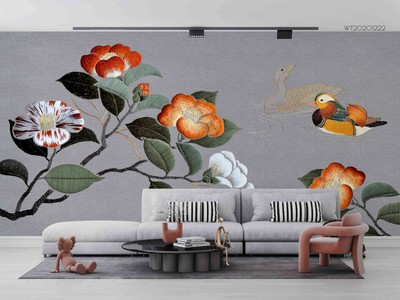 3D Hand Drawn Floral Mandarin Duck Wallpaper Wall Murals Removable Wallpaper 526