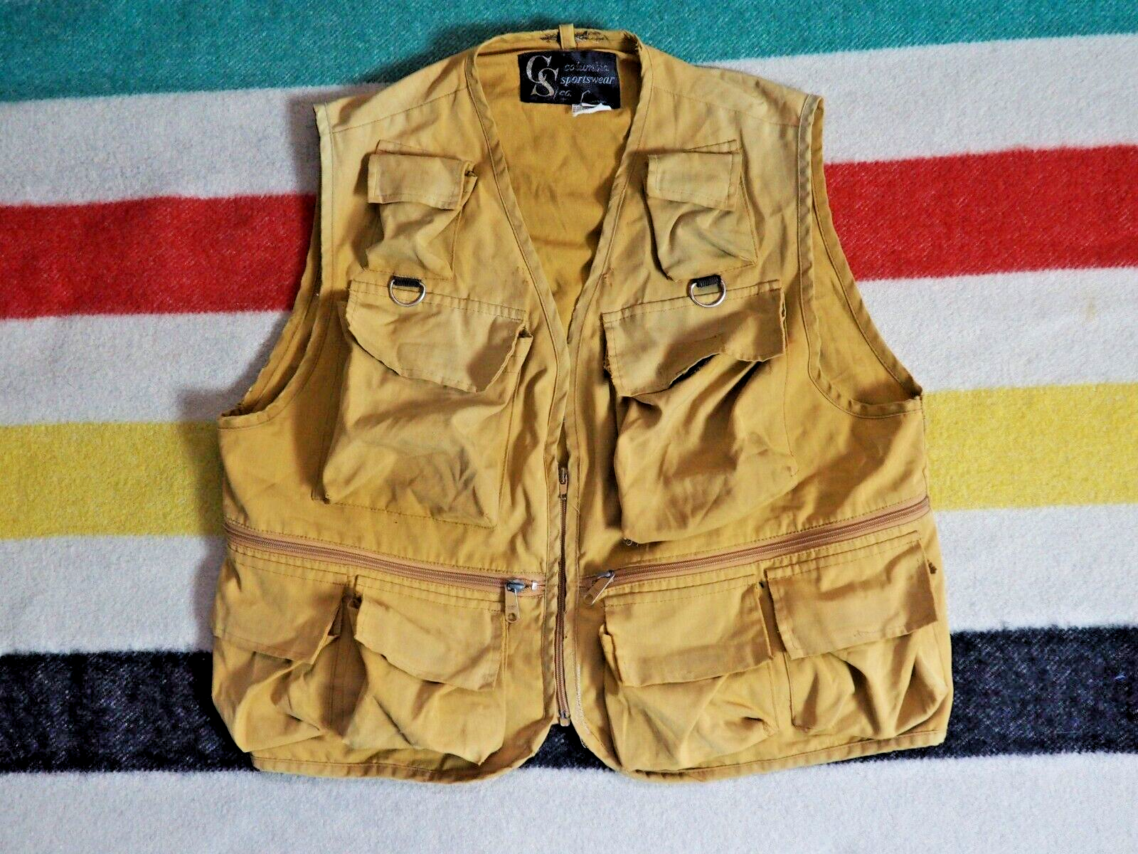 VTG 60s 70s Columbia Sportswear Faded Beige Tan Fly Fishing