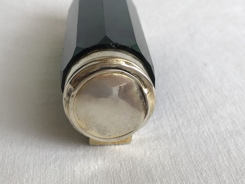 Antique Emerald Green Crystal Sterling Silver Double Ended Perfume Scent Bottle