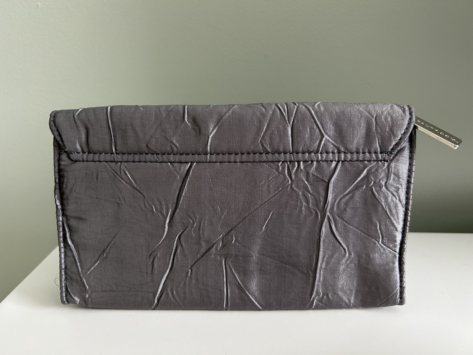 Beautycom Crinkle Cosmetic Bag/Clutch, Gunmetal, NEW