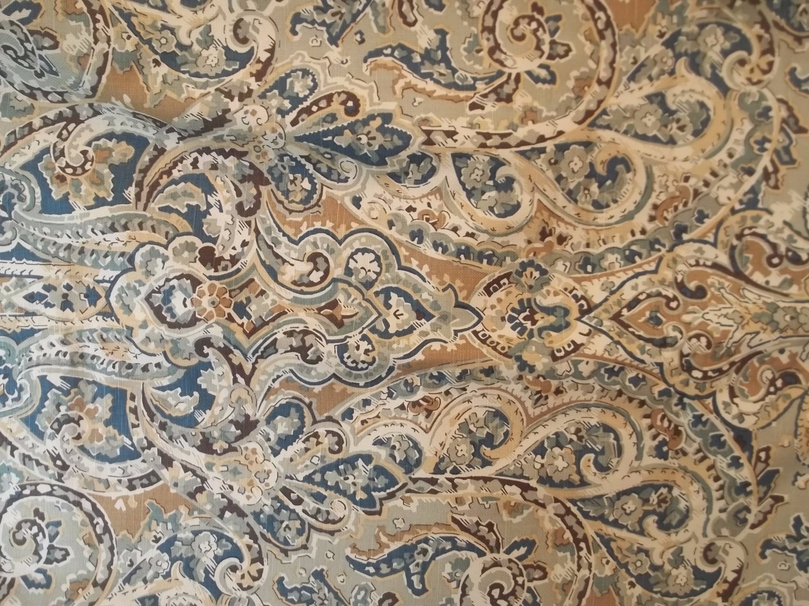 Blue Brown Tan Design Fabric 1 Yard Upholstery Material MT124