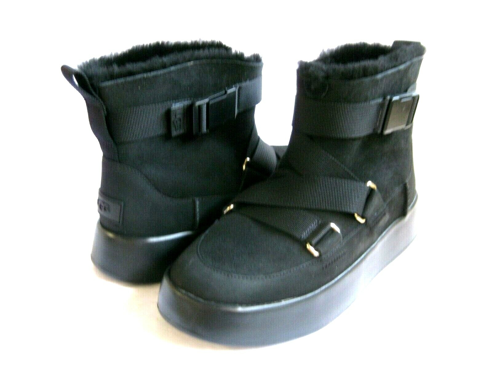 UGG CLASSIC BOOM BUCKLE WOMEN ANKLE BOOTS SUEDE BLACK US 9