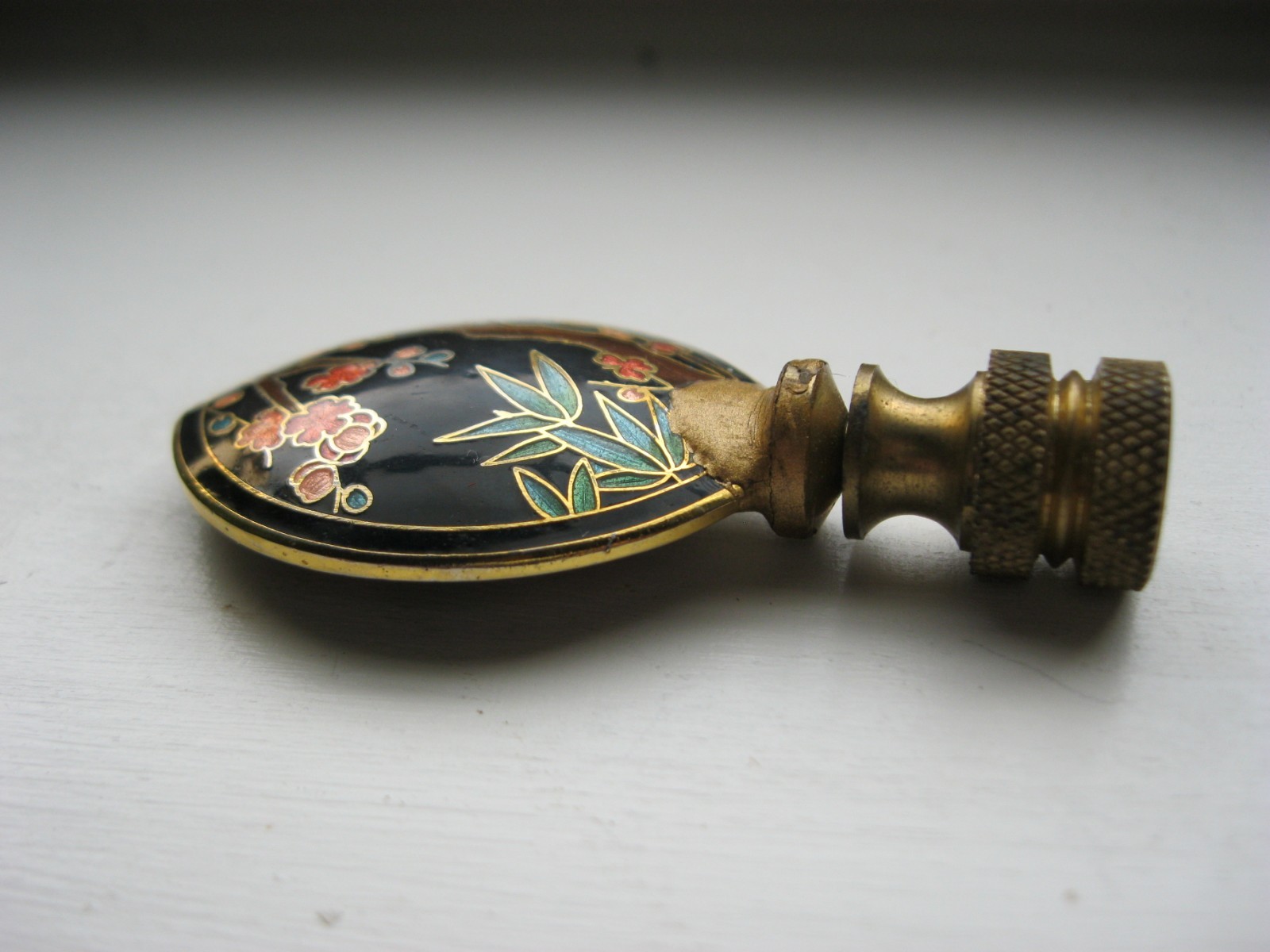 Antique Cloisonne Finial Lamp Part Chinese Cherry Blossom Bamboo Double Sided