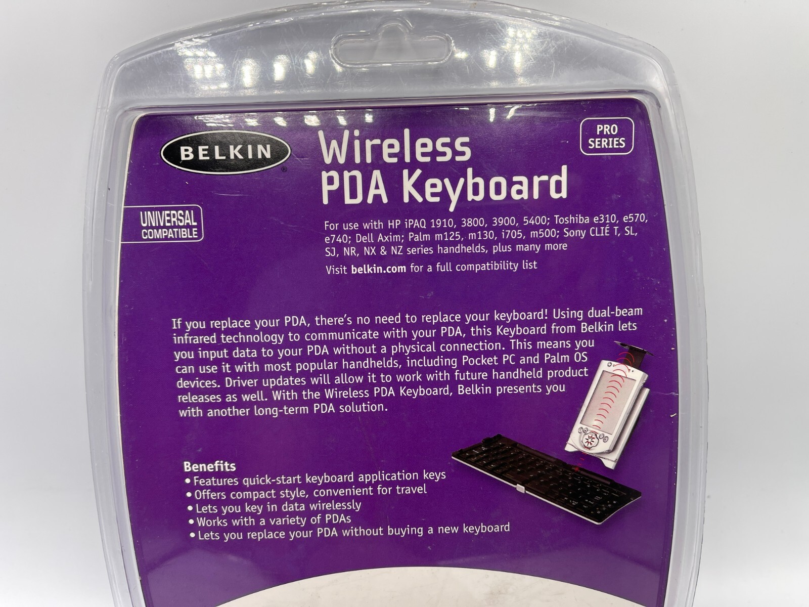 Vintage Belkin Wireless PDA Keyboard Pro Series FSU1500 Universal Silver