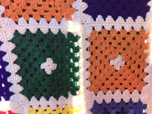 Granny Square Squares Afghan Multi Color Vintage Handmade Crochet Throw 46 X 48