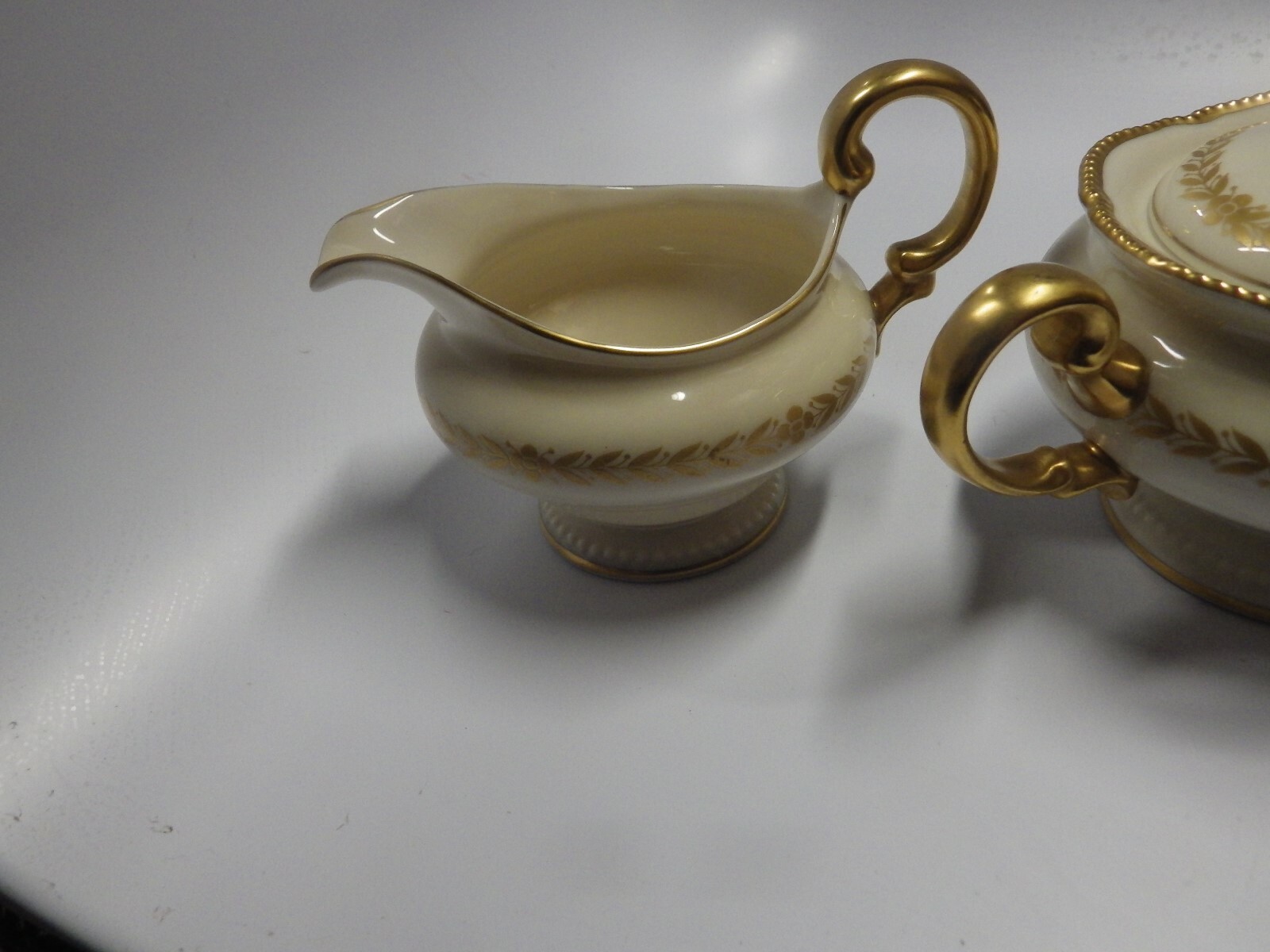 Lenox Imperial China Gold Laurel Wreath CREAMER & SUGAR WITH LID LARGE EUC