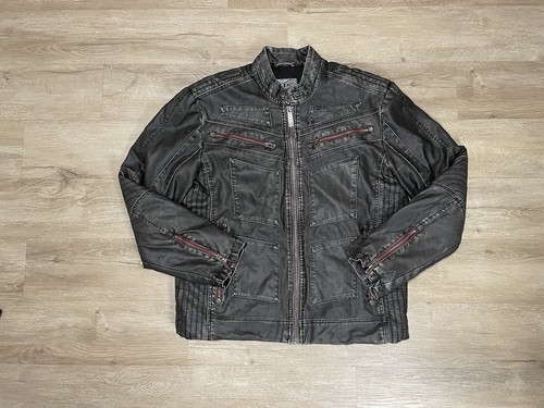 Men’s Affliction Black Premium Sz XL Faded Black Faux Leather Skull Moto Jacket