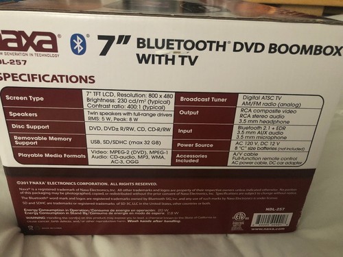 BRAND NEW NAXA Electronics NDL-257 7