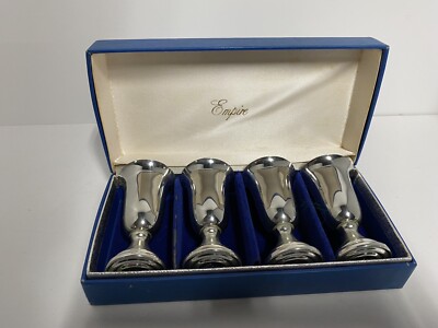 Vintage Empire Pewter Weighted 772 Cordial Shot Glasses Set of 4 in Original Box