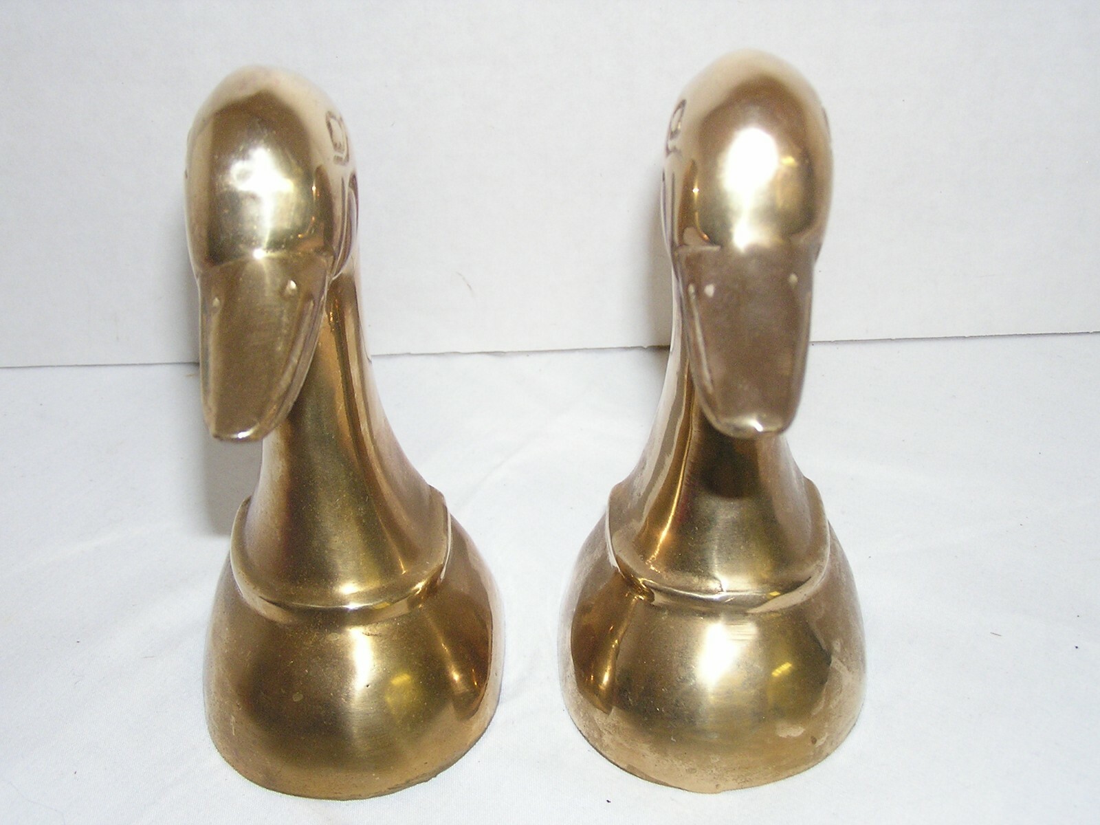 Vintage Solid Brass Mallard Duck Head Decoy Midcentury Bookends Set