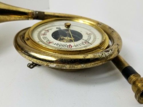 Vintage Barometer, Horn Shaped, Brass, Made In Germany