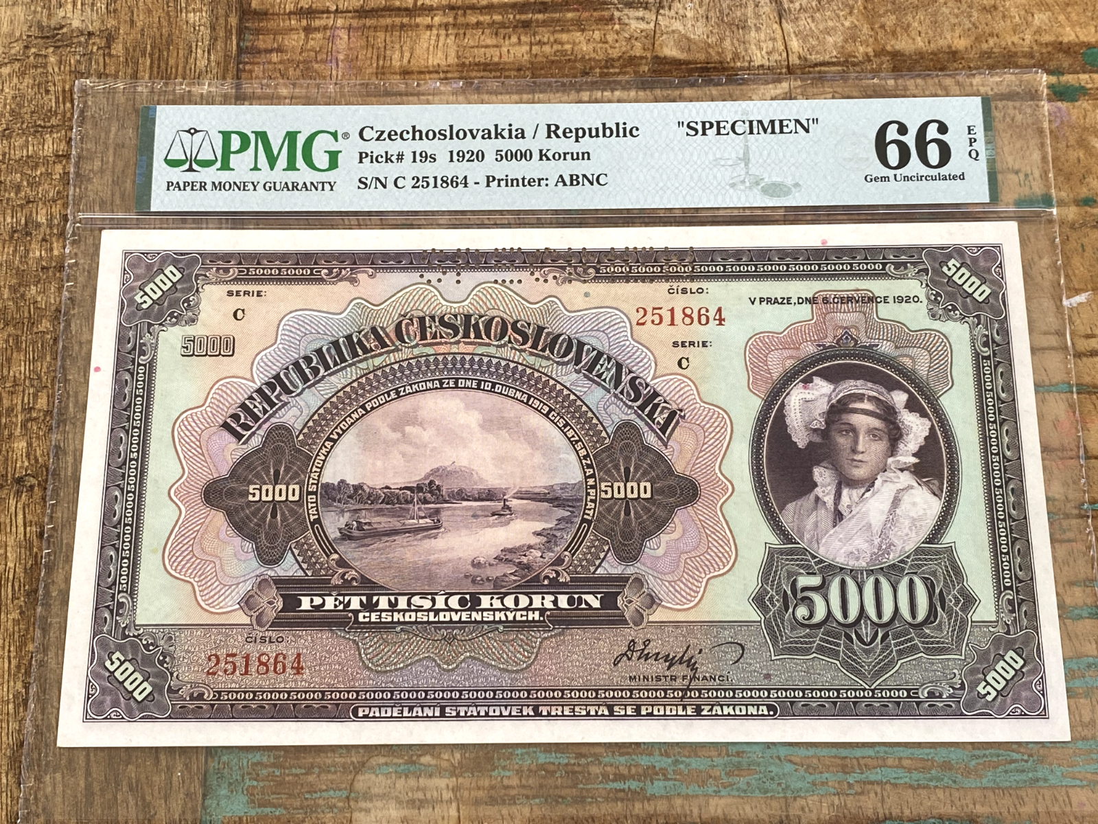 Czechoslovakia Republic 5000 Korun 1920 19s PMG 66EPQ