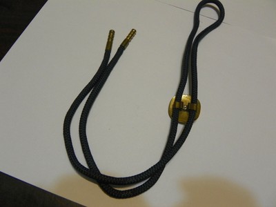 Vintage goldtone silvertone Golf Bag & Clubs Bolo Black cord Tie