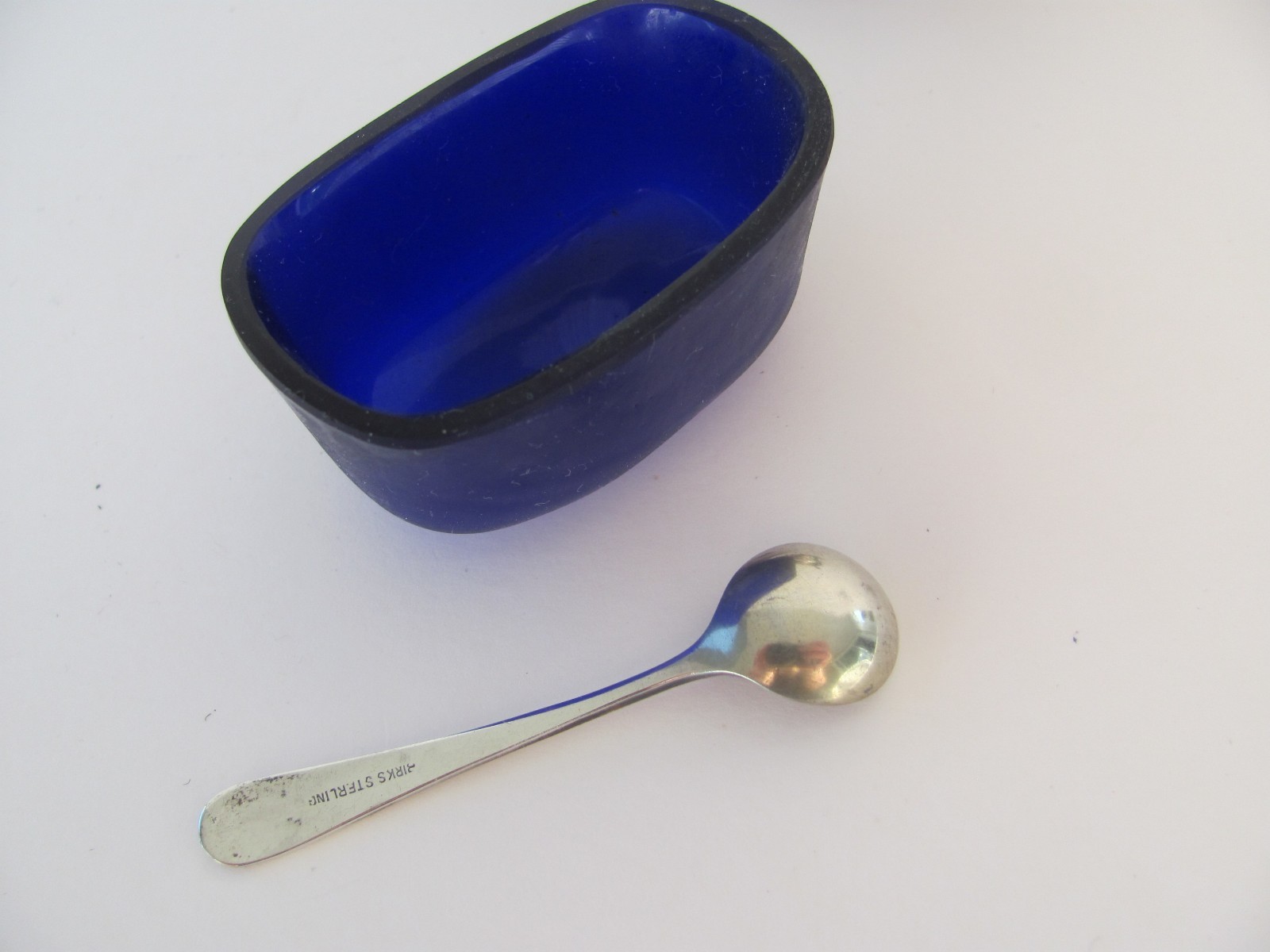 Birks Sterling Silver Paw Feet Salt & Pepper Shakers + Open Cobalt liner & Spoon