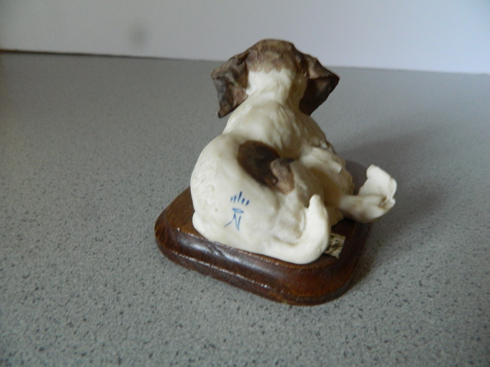 Capodimonte Dog and Cat Ceramic Figurine with Wooden Base