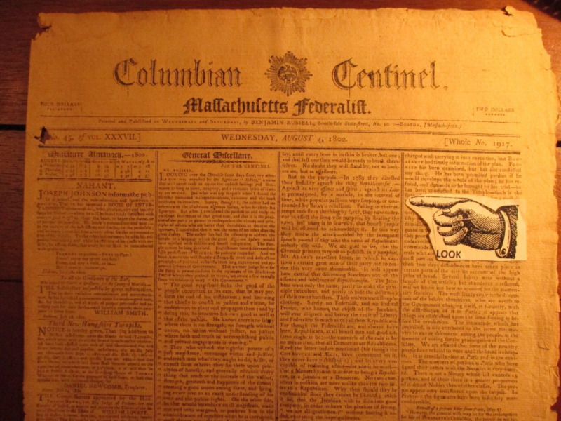 ANTIQUE NEWSPAPER 1802 (Napolean) "Bonaparte Assasination Conspiracy"