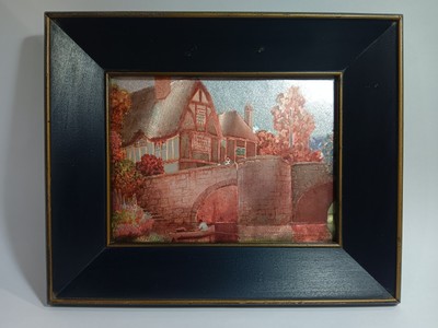 Vintage George W. Ball English Village Art Foil Print Wood Frame 9x11