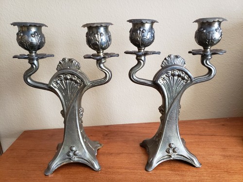 Antique Pair Metal Victorian Candlesticks Original Finish