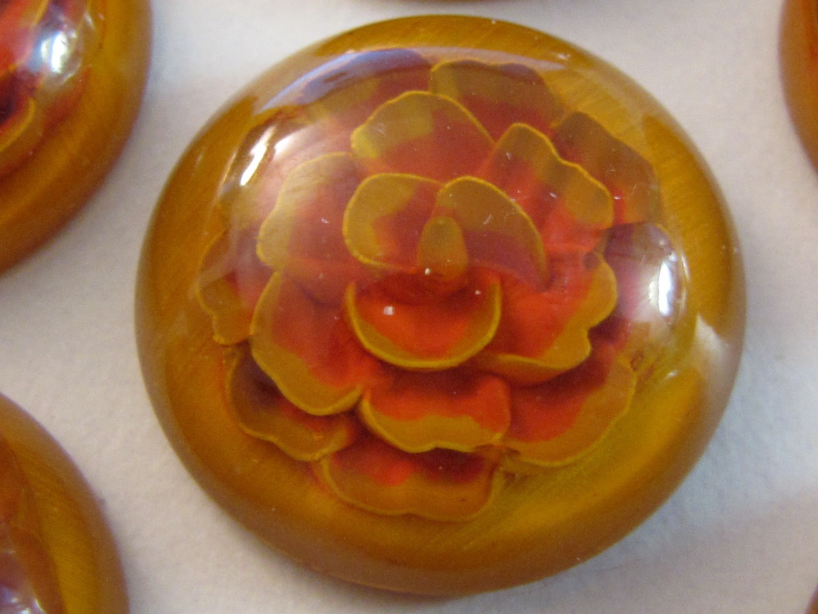 7 Vintage Applejuice Bakelite Buttons Reverse Carved Matching Set