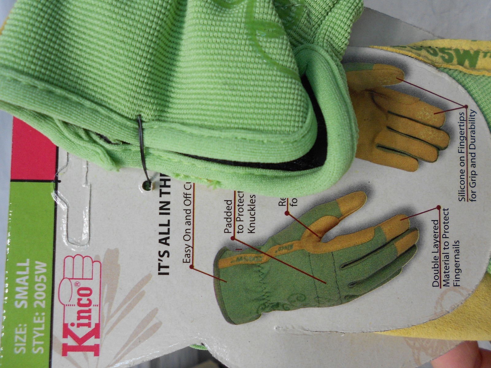 KincoPro Synthetic Leather Women's Glove w/Stretchable Green Back # SMALL