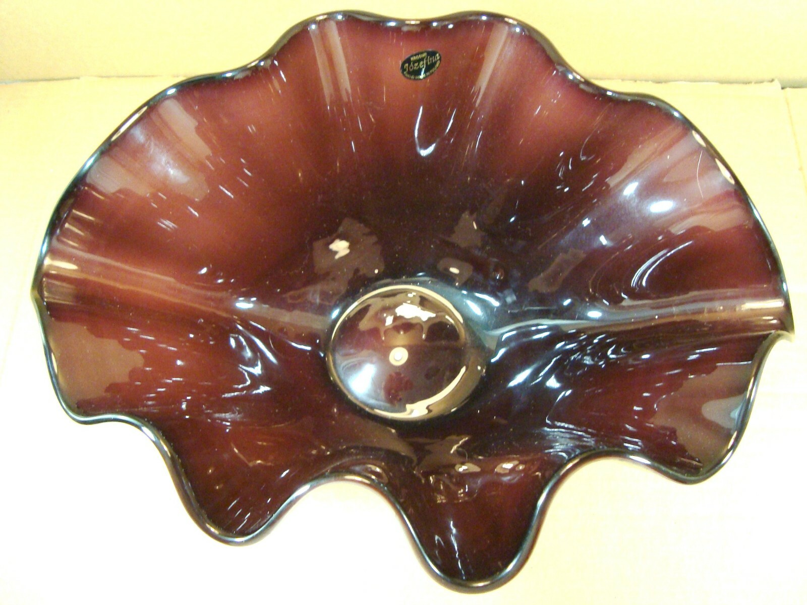 Large Vintage Krosno Jozefina Vase Hand Blown Handkerchief Vase Amethyst Poland