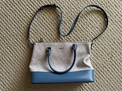Donna Karan Shoulder Bag Blue and Signature  Print