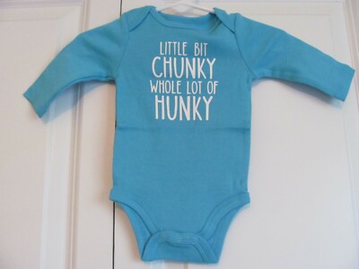 NWOT NB OKIE DOKIE BABY BOY'S LONG SLEEVE BLUE ''LITTLE BIT CHUNKY....'' ONE-PIECE