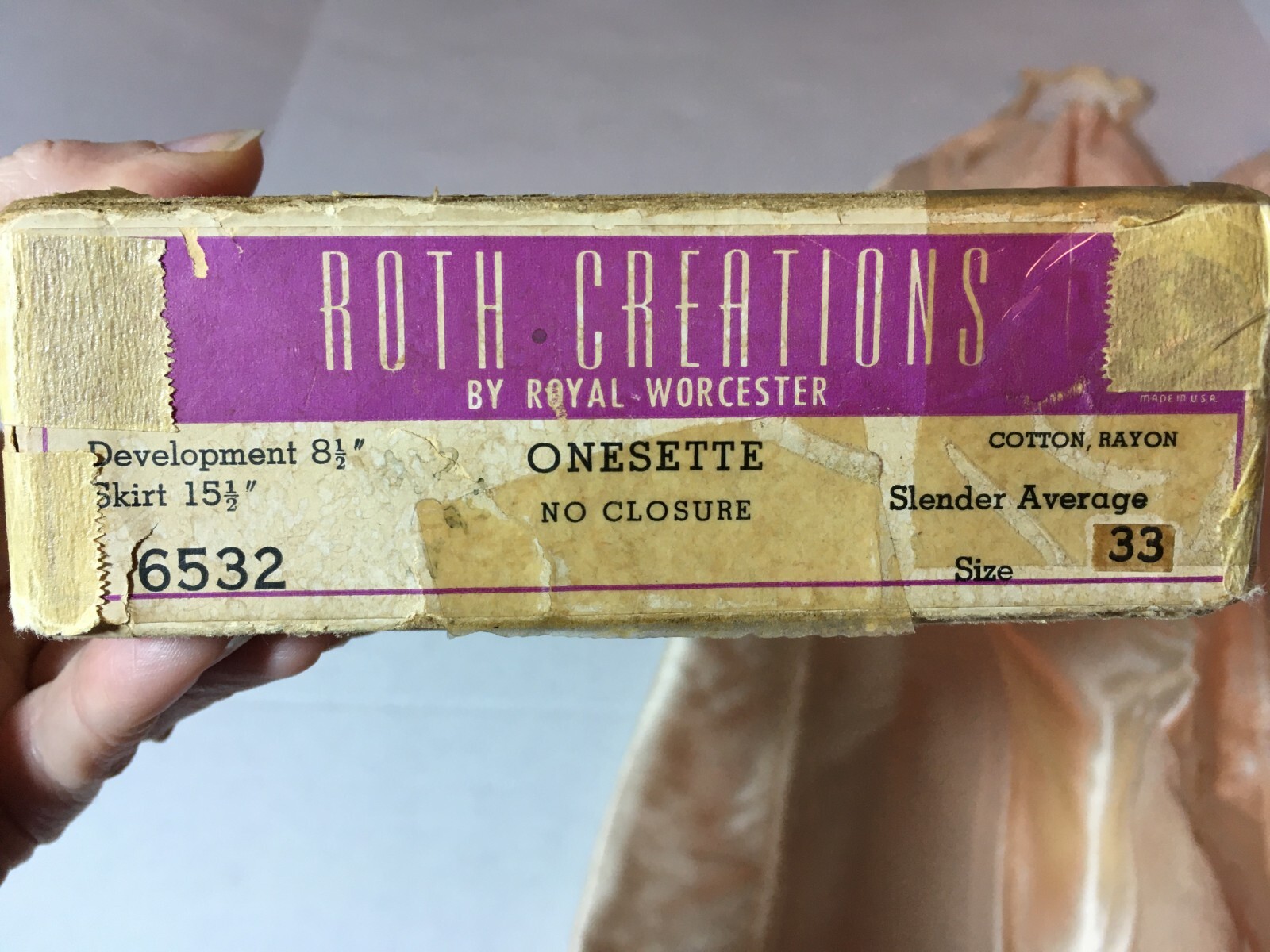RARE NIB Vtg Satin CORSELETTE 6 Garters Open Bottom Girdle Corset Peach 33 Rayon