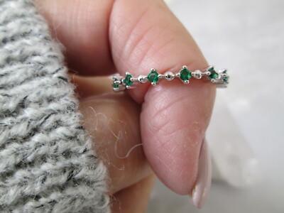 Emerald 925 Sterling Silver Thin Eternity Band,Lab Created Emerald,Wedding,Gift
