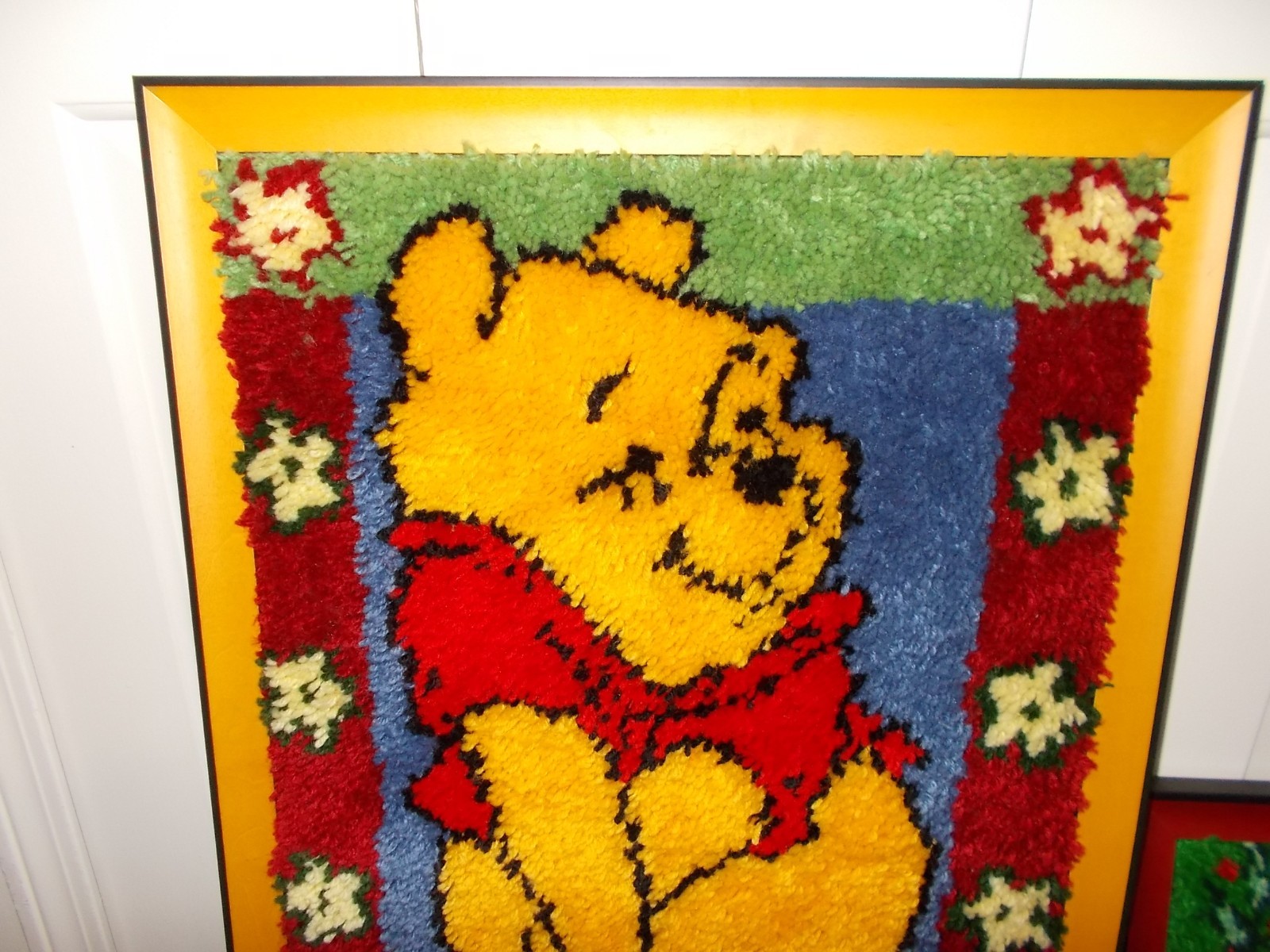 2 Winnie The Pooh COMPLETED and FRAMED Latch Hook Wall Hangings 32