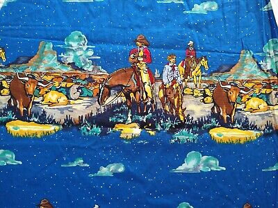 Vintage  FABRIC Cowboys Ranch  Horses Alexander Henry Collection Blue BTHY 18x44