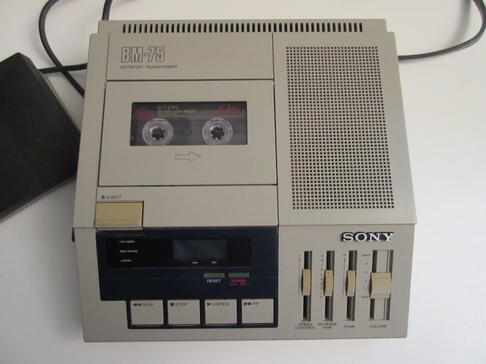 Sony BM-75 Dictator/Transcriber Dictatiion Machine w/ Foot Pedal Clean Working!