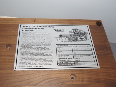Vintage WHITE 9700 Toy Combine Scale Models 1:24 MOUNTED Plaque RARE NIB w hardw