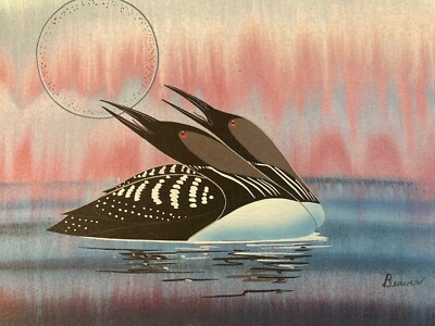 Très Belle Estampe Gravure Signé Crayon 1990 Rick BEAVER Oiseau Canada Natif Art