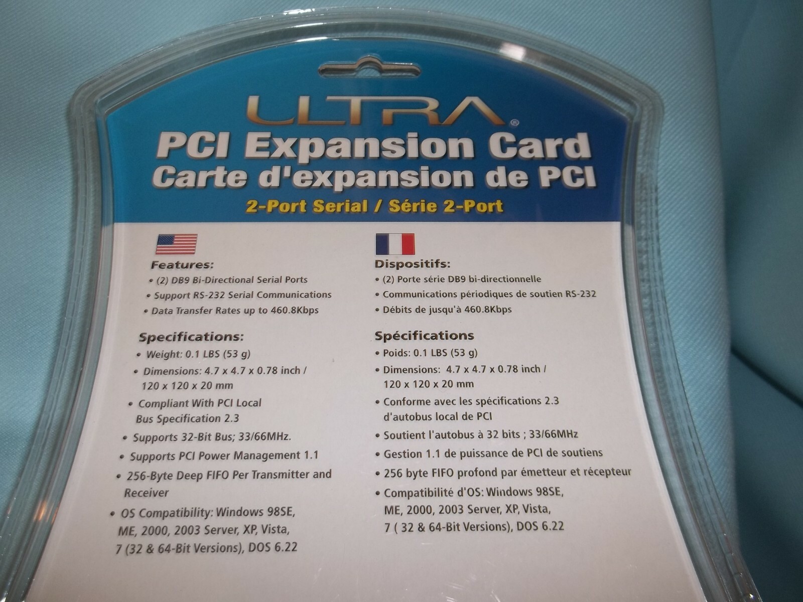 Ultra PCI Expansion Card-2 Port, U12-40738 Serial DB9 Bi-Directional 460.8Kbps