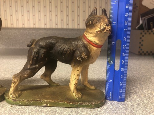 ANTIQUE HUBLEY USA TOY DOG STATUE BOOKENDS CAST IRON BOSTON TERRIER BOOK ENDS