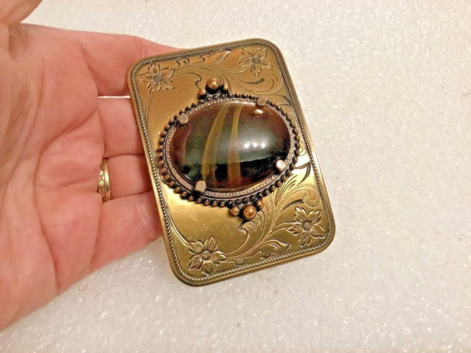 Western Style Brass Buckle with Large Center Agate