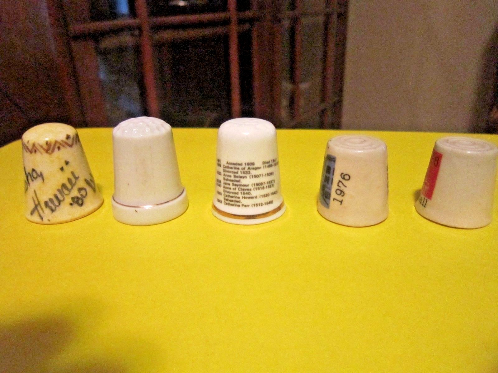 Set of Five Collectible and Souvenir Porcelain Thimbles