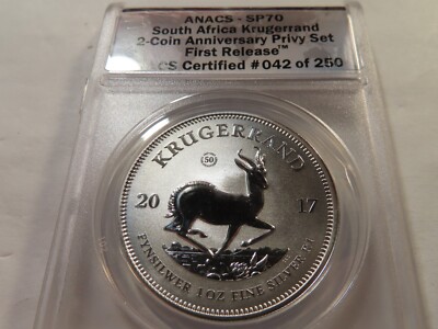 E7 South Africa 2017 Silver 1 Oz. Krugerrand 50th Anniv. Privy ANACS SP-70