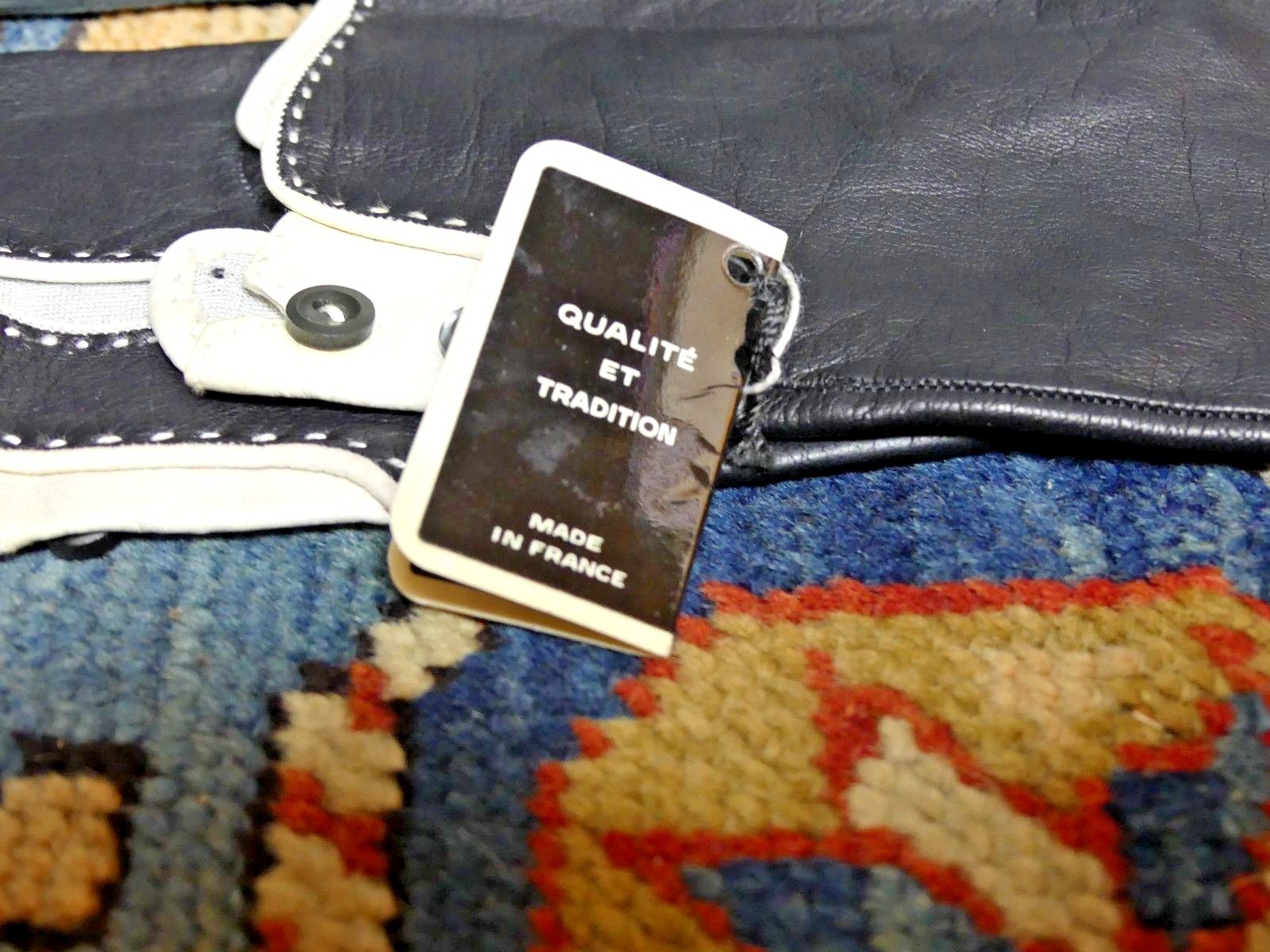 Vintage Roger Fare' Paris France Black/White Cabretta Handmade Dress Gloves XS